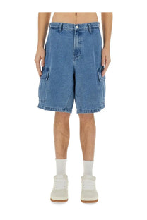 Obey men’s baggy bigwig cargo shorts blue made of denim with large side pockets and classic five-pocket design