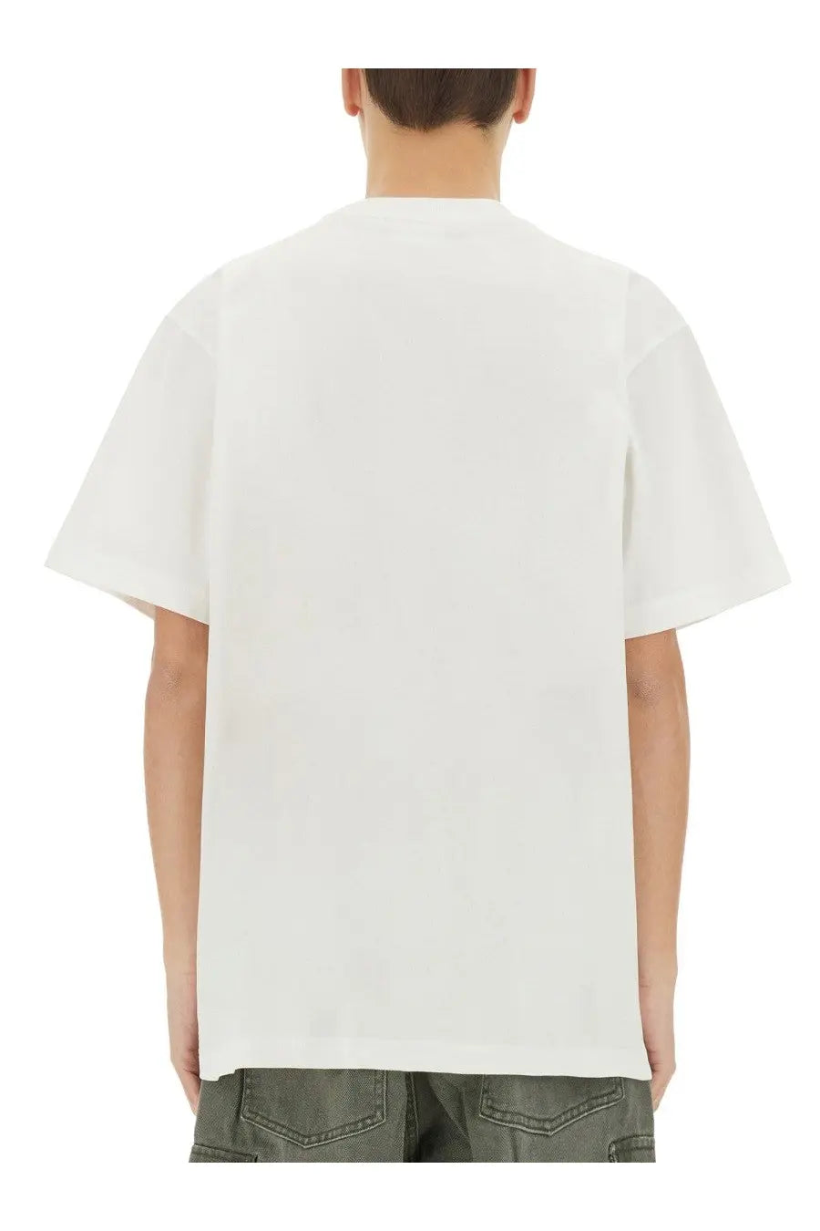 White oversized cotton t-shirt with relaxed fit and short sleeves from obey mens eyes shirt collection