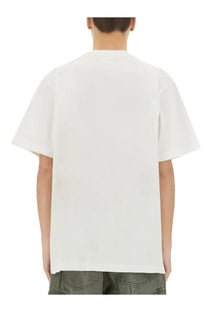 White oversized cotton t-shirt with relaxed fit and short sleeves from obey mens eyes shirt collection