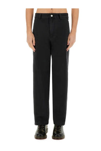 Black straight-leg denim trousers with five-pocket design and button closure from obey mens hardwork jeans blue collection