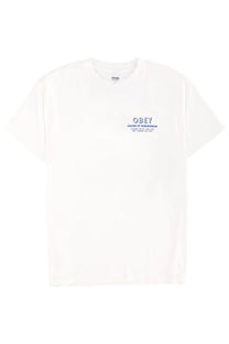 Obey men’s house of subversion white t-shirt with a subtle blue printed logo on the chest