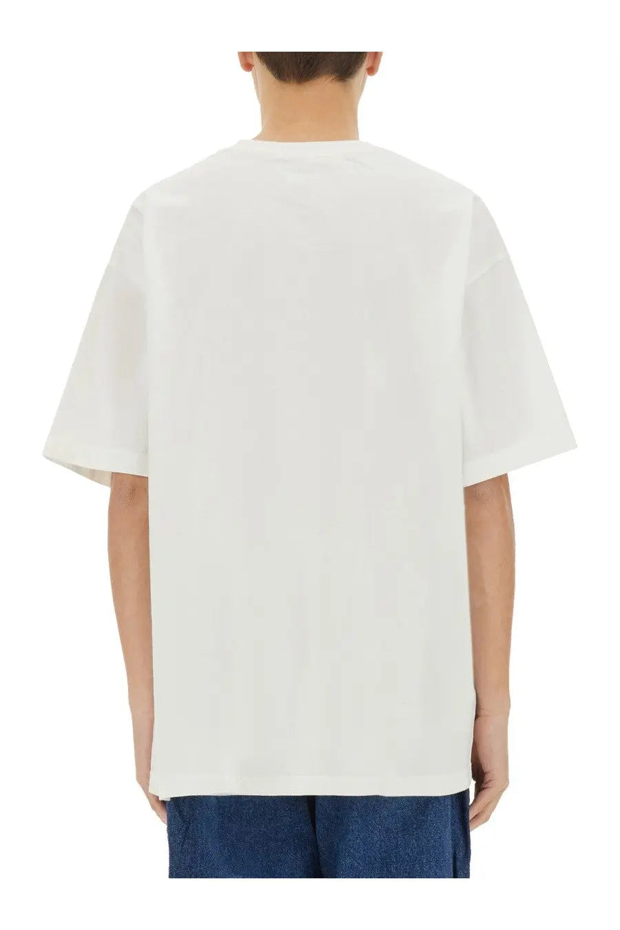 White oversized cotton t-shirt with relaxed fit and short sleeves from obey men’s icon face shirt collection