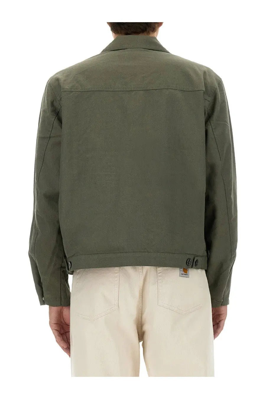 Obey men’s olive green Carhartt work shirt jacket with classic collar and buttoned cuffs made from durable fabric