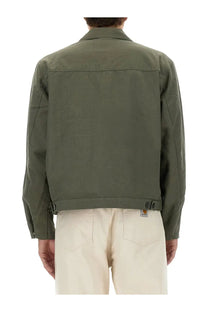 Obey men’s olive green Carhartt work shirt jacket with classic collar and buttoned cuffs made from durable fabric
