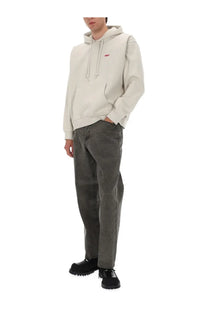 Obey men’s sweatshirt beige cream cotton hoodie with soft fabric red embroidered logo and matching drawstrings