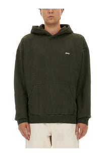 Obey men’s sweatshirt black in dark olive green with a subtle white embroidered logo on the chest