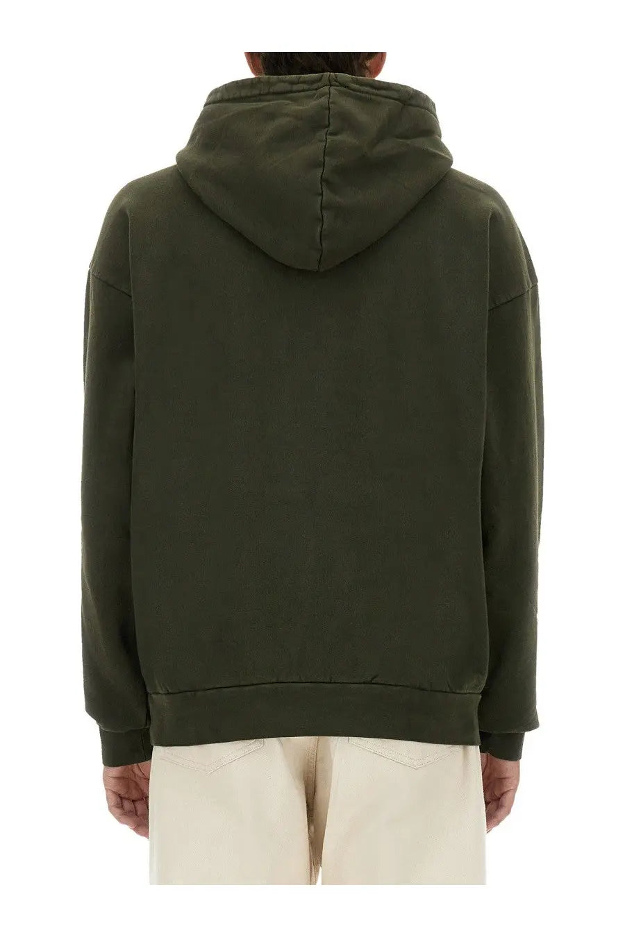 Obey men’s olive green hooded sweatshirt with relaxed fit and ribbed cuffs perfect for casual wear