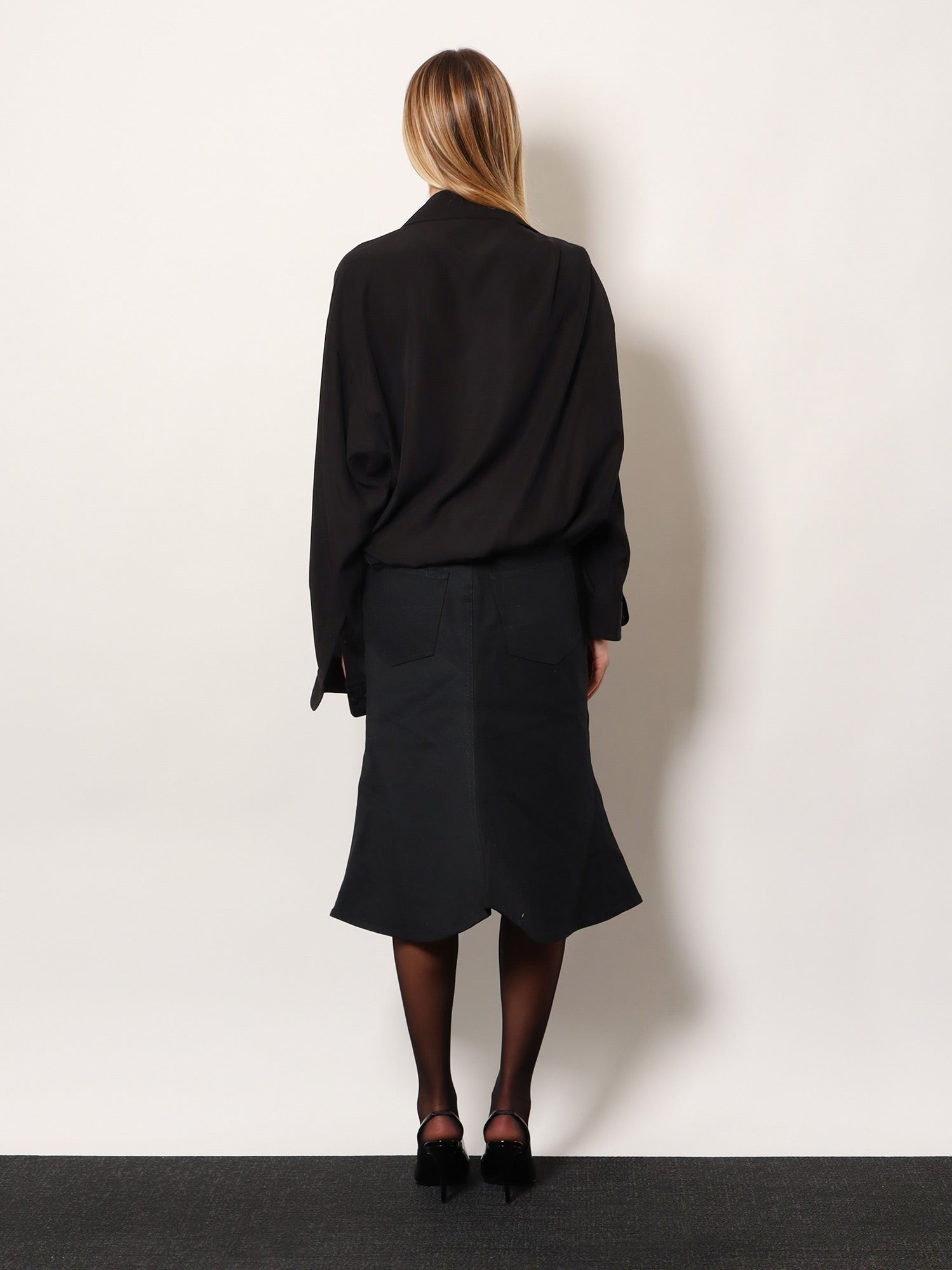 Balenciaga Women's One Shoulder Lyocell Shirt Black