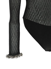 self-portrait Openwork Knitted Bodysuit Black, view 4