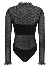 self-portrait Openwork Knitted Bodysuit Black, view 2