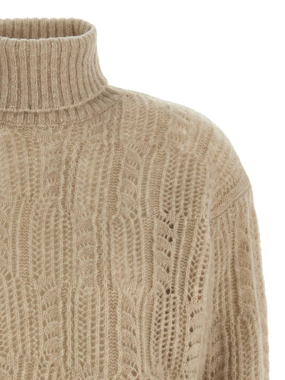 Agnona Openwork Turtleneck Sweater Beige