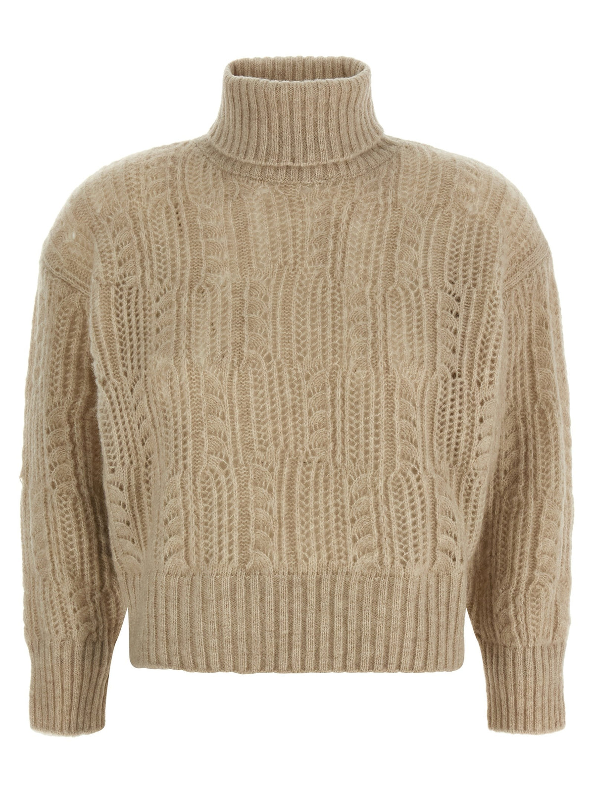 Agnona Openwork Turtleneck Sweater Beige