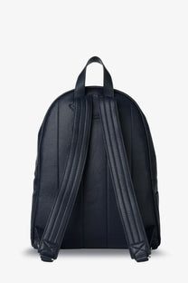 Orciani men’s leather backpack in blue with black textured leather back padded shoulder straps and top handle