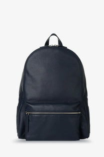Orciani men’s leather backpack in dark navy pebbled leather with silver zippers and top handle