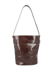Osoi women’s borsa brocle brown sleek dark brown leather bucket bag with single shoulder strap and minimalist buckle detail