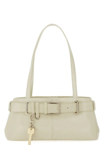 Osoi women’s borsa brocle mini white cream leather handbag with silver-toned buckle and keychain detail