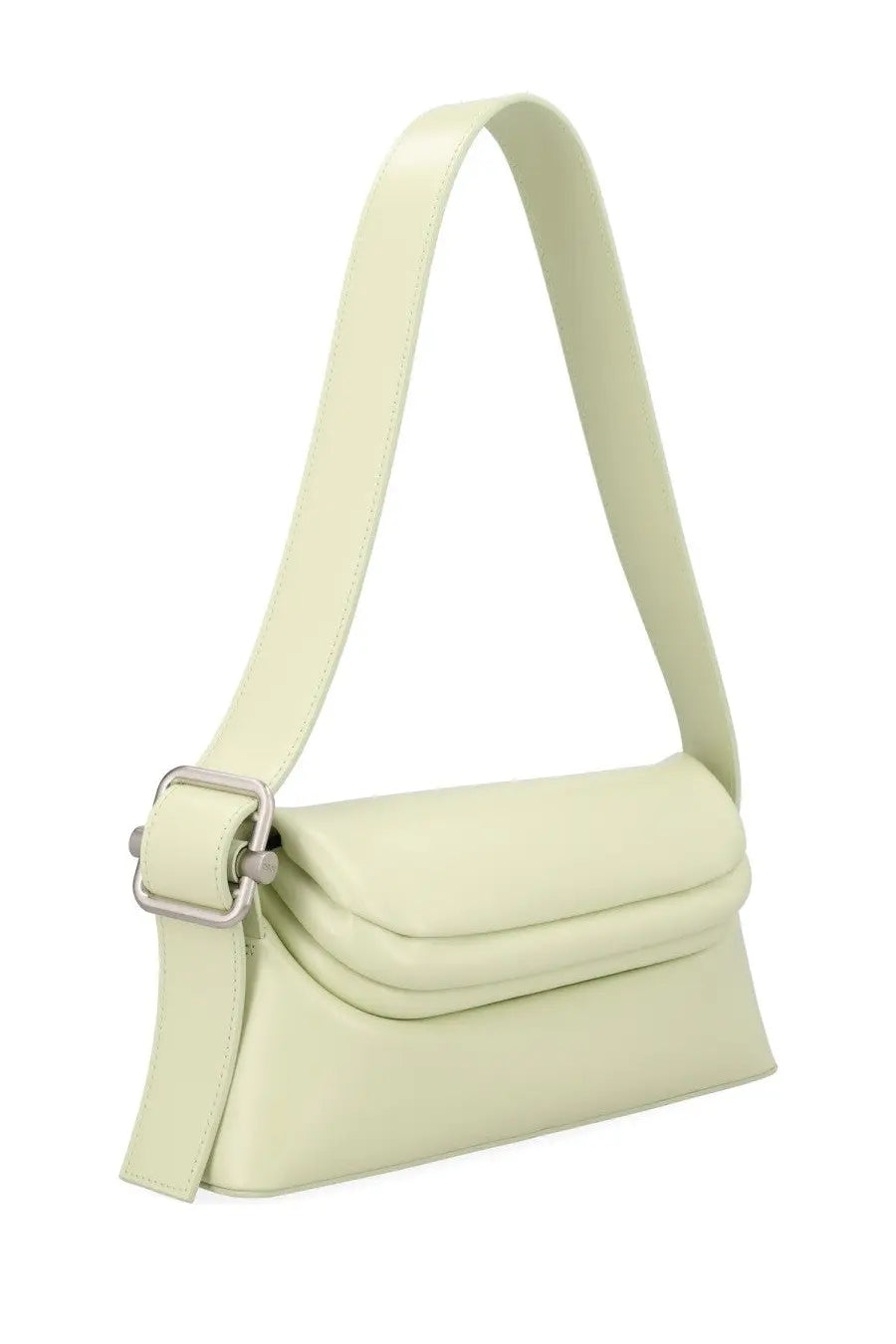 Osoi women’s borsa folder Brot green pale green leather shoulder bag with sleek minimalist design and silver buckle