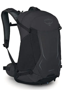 Dark gray osprey unisex hikelite 28 backpack with subtle silver logo and geometric stitching details in black