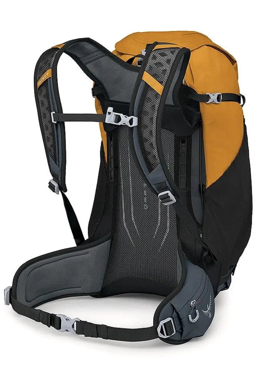 Osprey unisex zaino hikelite yellow backpack in black and orange with mesh back panel adjustable straps and silver buckles