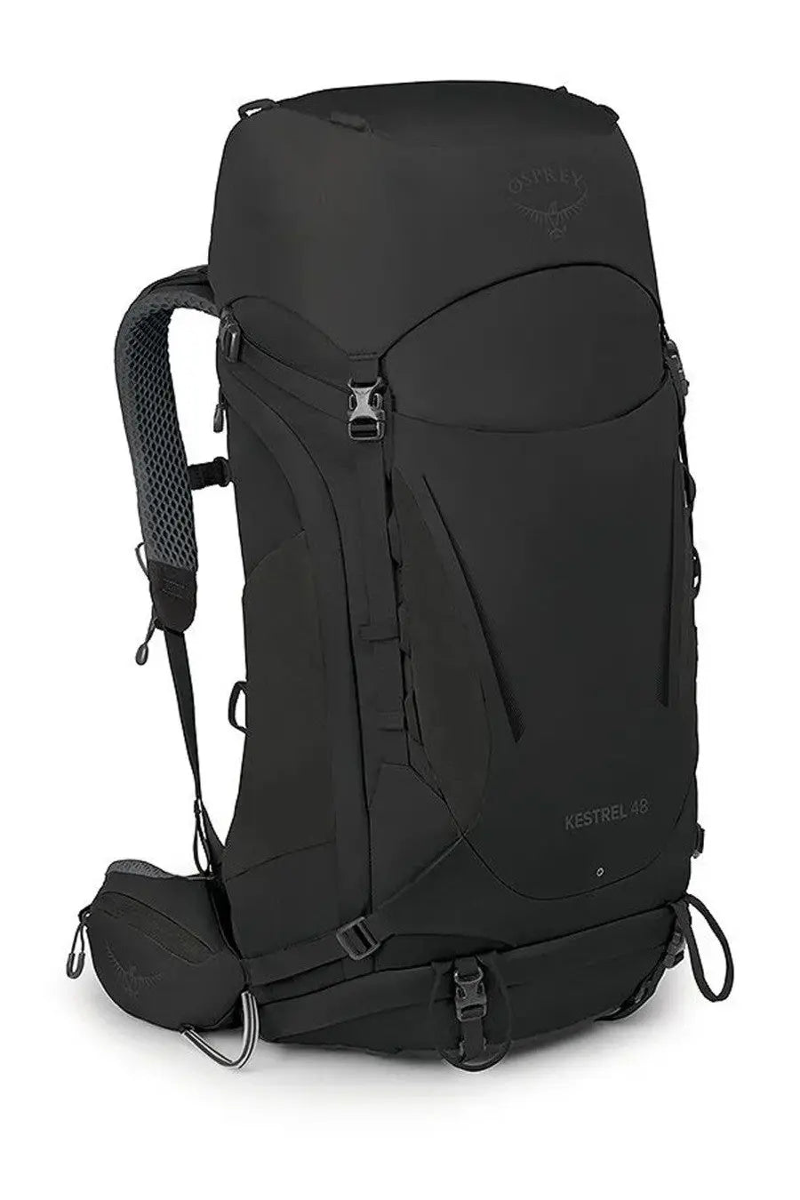 Osprey unisex zaino kestrel black hiking backpack with sleek durable design and breathable mesh shoulder straps back view