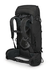 Black osprey unisex zaino kestrel backpack shown from the back with mesh padding and adjustable straps
