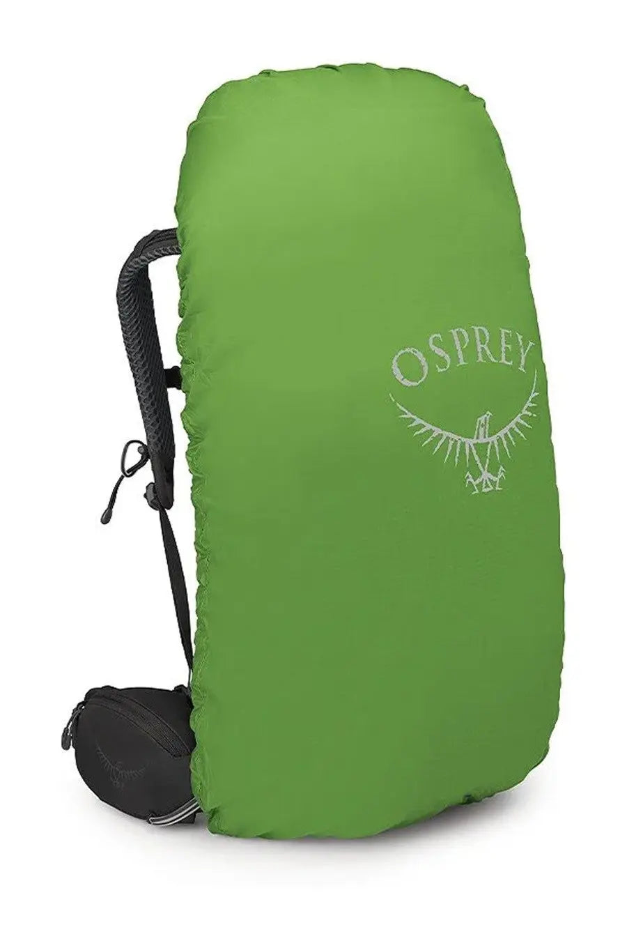 Bright green osprey rain cover with subtle white logo for unisex zaino kestrel blue backpack protection
