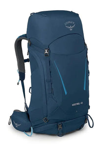 Osprey unisex zaino kestrel blue hiking backpack in deep blue with light blue accent stripes and compression strap