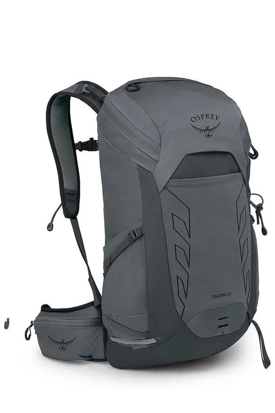 Gray osprey talon 26 backpack with black accents featuring a sleek modern design for versatile outdoor use