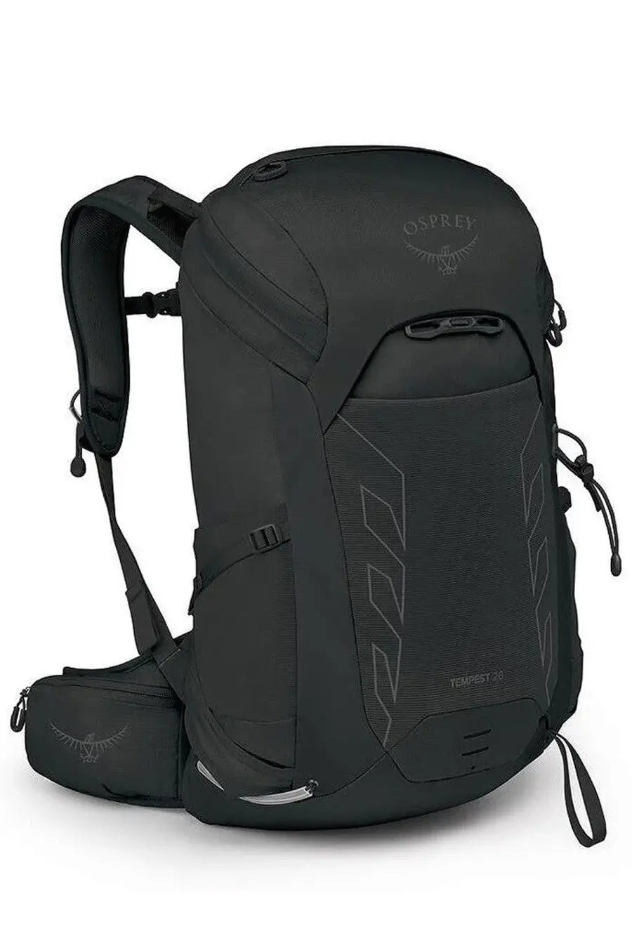 Black osprey unisex zaino tempest 38 backpack with subtle gray geometric patterns and sleek durable design