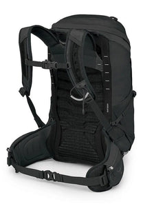 Black osprey unisex zaino tempest backpack back view with mesh back panel and adjustable straps