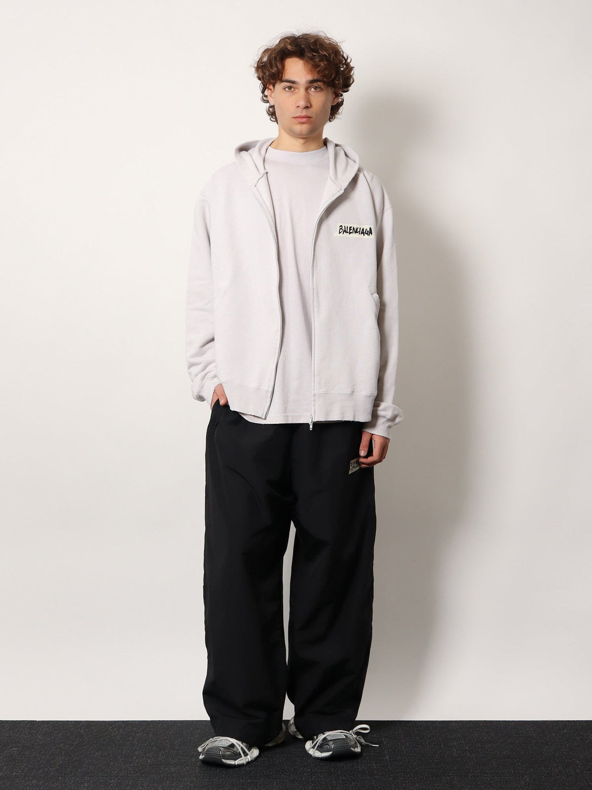 Balenciaga Men's Over Zip up Hoodie Cotton Sweatshirt White