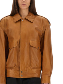 Saint Laurent Women's Oversized Leather Jacket Beige