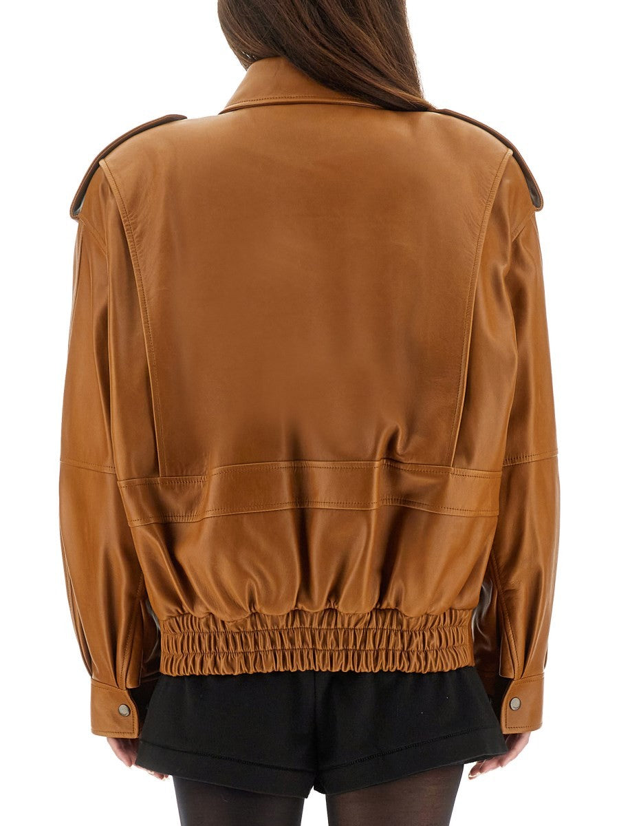 Saint Laurent Women's Oversized Leather Jacket Beige