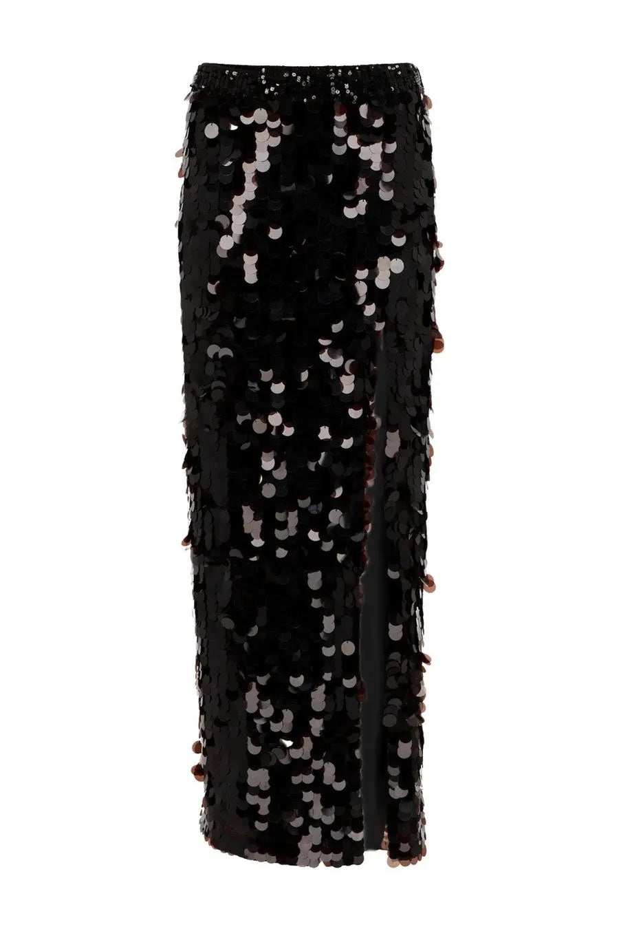 P.A.R.O.S.H women’s brown sequined midi skirt with side slit and scattered metallic accents made with macro paillettes