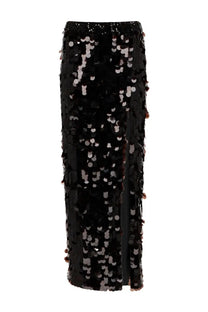 P.A.R.O.S.H women’s brown sequined midi skirt with side slit and scattered metallic accents made with macro paillettes