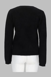 P.A.R.O.S.H women’s black long-sleeved knit sweater with round neckline and ribbed cuffs in soft fabric
