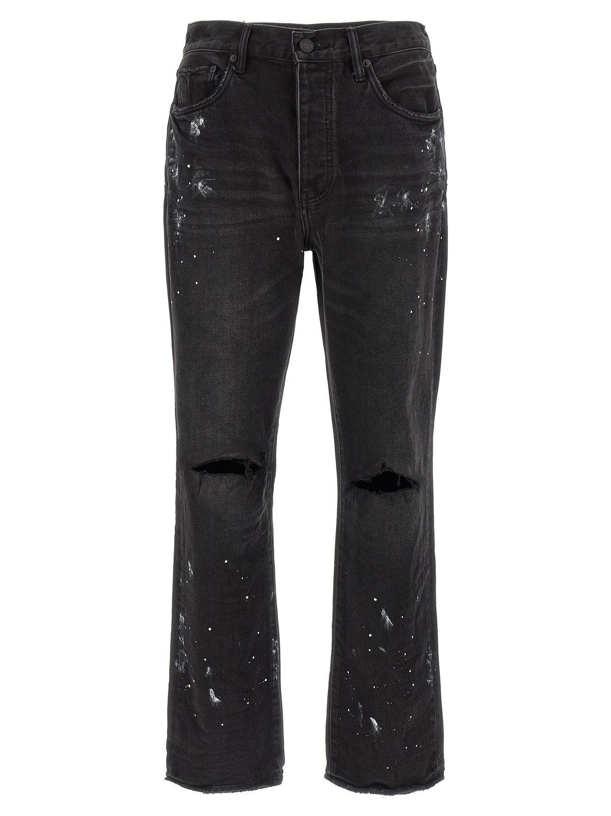 PURPLE BRAND Knee Slit Paint Jeans Black