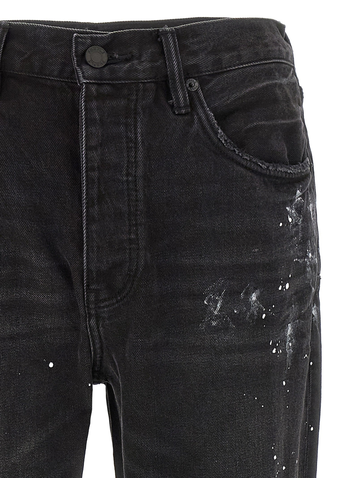 PURPLE BRAND Knee Slit Paint Jeans Black