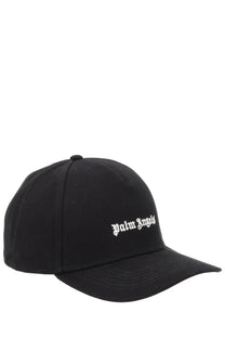 Black palm angels baseball cap with white embroidered logo made of cotton for men casual wear