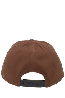 Brown palm angels men’s baseball cap with black adjustable strap embossed with brand name shown from the back