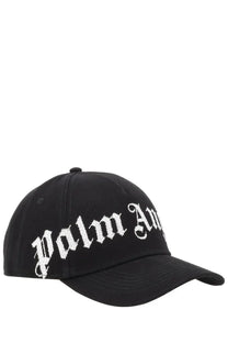 Black palm angels baseball cap with white embroidered logo in cotton for men casual wear