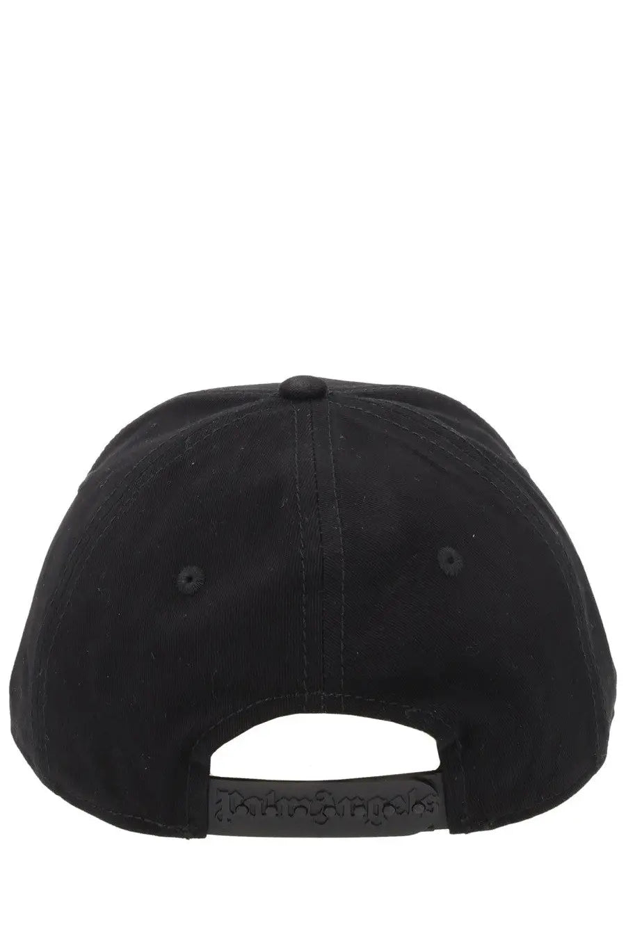Palm Angels men’s cappello da baseball overtime black cap with textured fabric crown and adjustable embossed strap back view