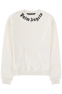 Palm Angels men’s cream-colored felpa sweatshirt with black gothic lettering across the neckline