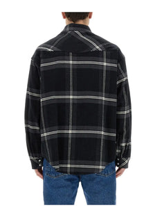 Palm Angels men’s monogram shirt grey black and white plaid flannel with classic slightly oversized fit