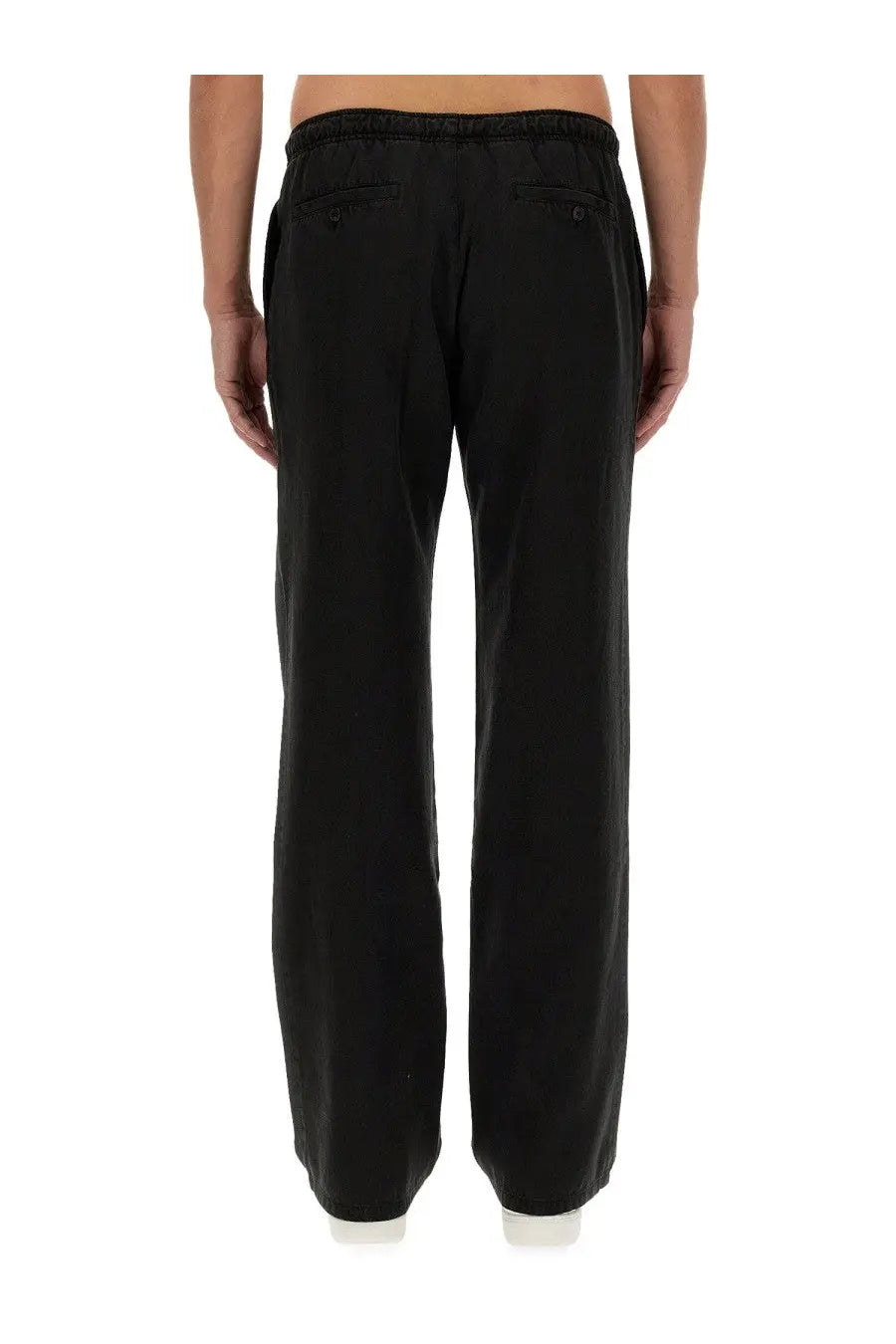 Black wide-leg Palm Angels men’s pants with elastic waistband and two front pockets