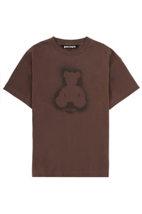 Palm angels men’s t-shirt in brown featuring a faded spray-painted bear graphic on the front