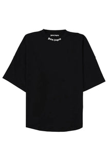 Black palm angels oversized t shirt with white embroidered logo at neckline in cotton for men