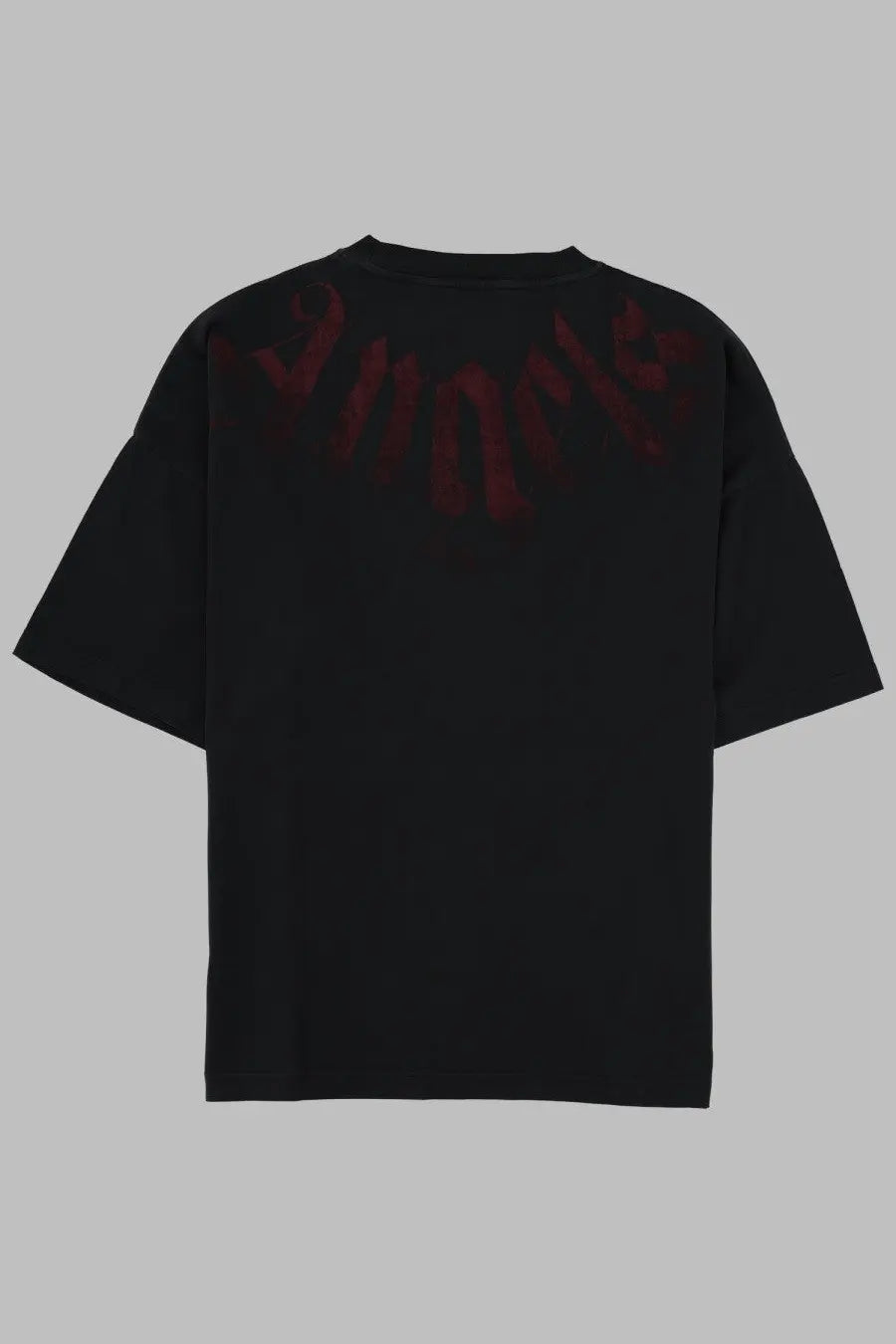 Palm Angels men’s black oversized cotton t-shirt with faded red graphic across the shoulders back side view