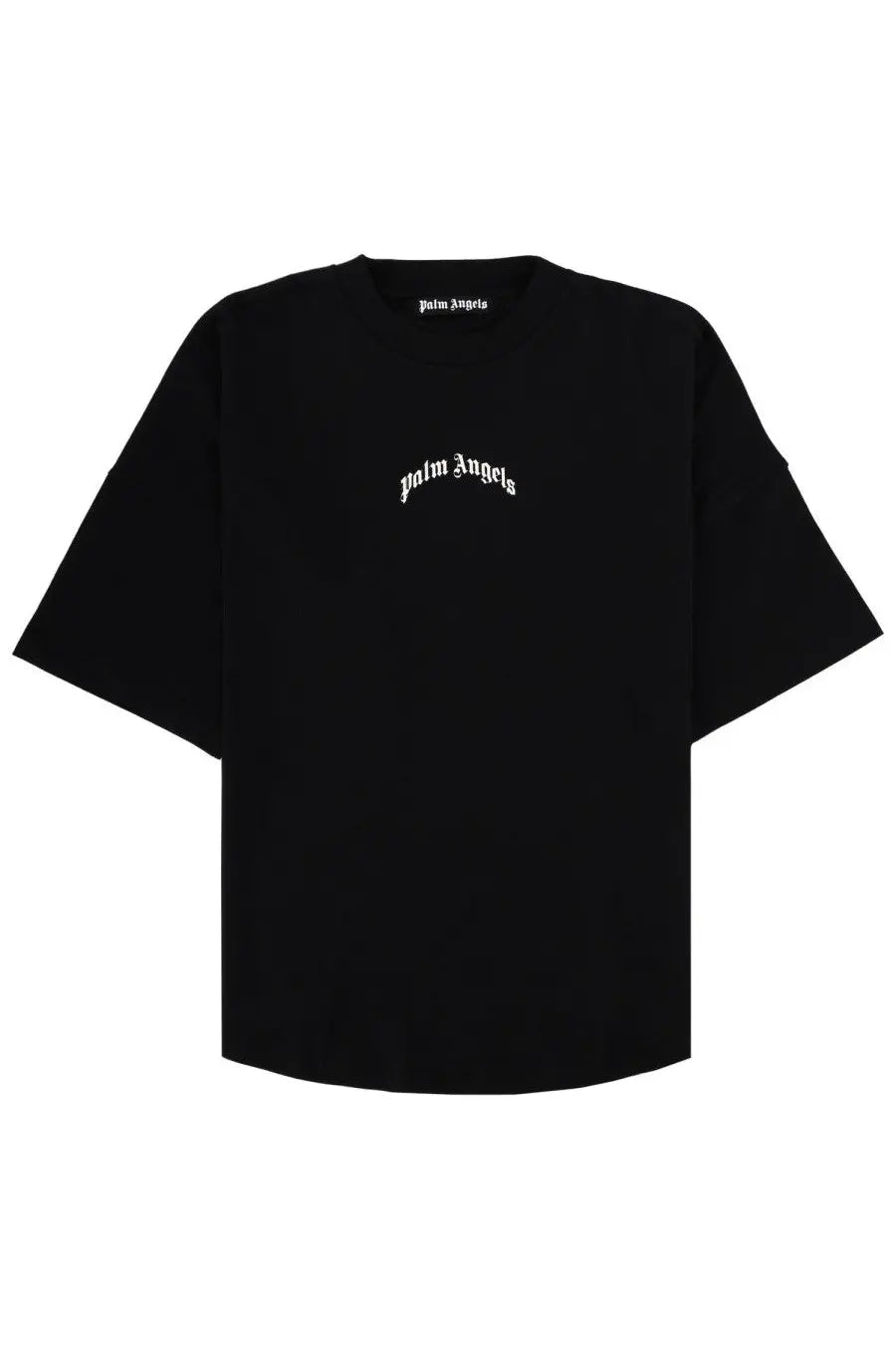 Black palm angels mens t shirt with white embroidered logo on chest and collar in cotton material