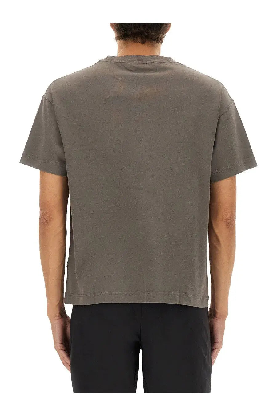 Palm angels men’s shirt grey relaxed-fit cotton t-shirt with crew neck short sleeves in olive green front view